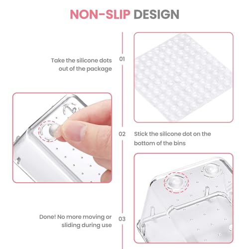 HOUSE DAY Makeup Drawer Organizer Trays 24 PCS, 4-Size Clear Drawer Organizers with Silicone Pads, Vanity Organizers and Storage, Non Slip Plastic Drawer Organizer for Desk, Bathroom, Kitchen, Office - size: 24 Pcs