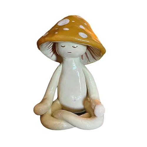 Meditation Mushroom Resin Statue - Cute Meditation Mushroom Statue for Desk Living Room Resin Figurine for Home Patio Office Decoration Cute Plant Statues for Tabletop Garden Backyard Decor - style: Mushroom