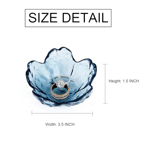 Crystal Blue Flower Ring Dish Jewelry Tray, Decorative Glass Trinket Dish, Modern Accent Tray for Vanity - color: Crystal Blue