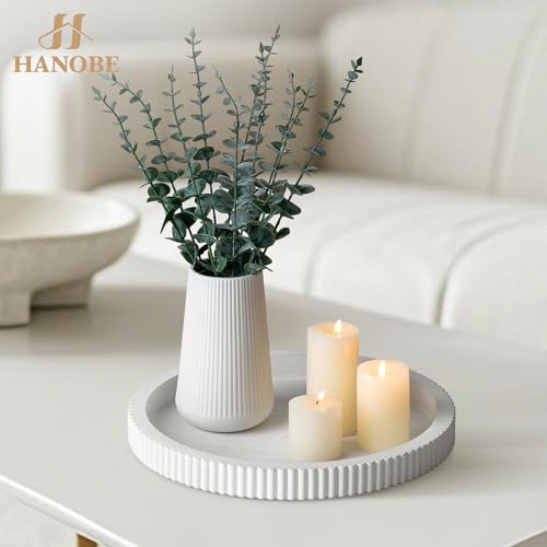 Hanobe Decorative Tray for Coffee Table: White Round Trays for Living Room Ottoman Centerpiece Home Decor 12" Modern Farmhouse Topper Dining Kitchen Island Tabletop Display - color: White