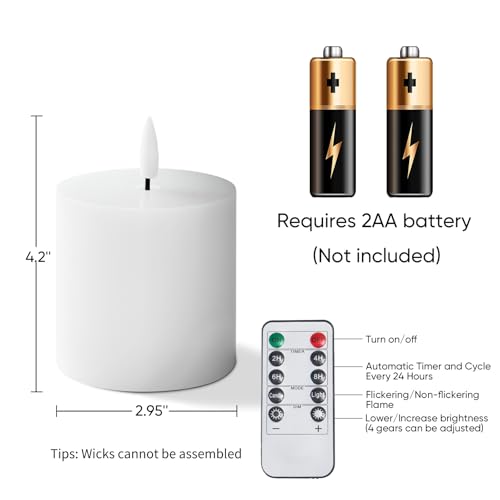 Homemory White Flameless Candles Battery Operated with Remote Timer, 3x3 Real Wax LED Pillar Candle for Home Fireplace Bedroom Living Room Party, Set of 2 - color: D3"xH3"3"-White