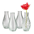 Royal Imports Clear Glass Bottle Bud Vase, Small Single Stem Flower Centerpiece, Mini Decorative Floral Jars, Rustic Farmhouse Home Decor, Kitchen, Fireplace, Shelf, Narrow One Rose Holder, Set of 4 - size: Medium (Set of 4)