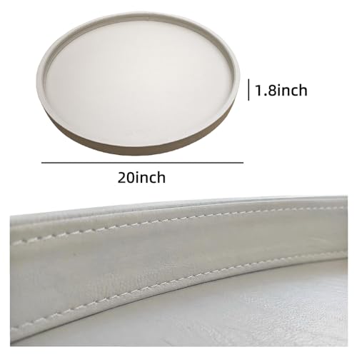 20 x 20 inches High-end Luxury Leather Round Oversized Service Tray, Ottoman & Coffee Tray for Family Dinner, Out-of-House Picnic, Party Essential (20 inch Beige) - color: 20 Inch Beige