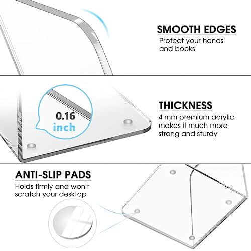 MaxGear Acrylic Bookends - Clear Decorative Heavy Duty Non-Skid Book Stoppers (6 Pieces, Large)