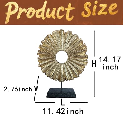 Modern Abstract Round Decorative Sculpture, Dining Living Room Desk Decor,Geometric Home Decor Statues,Shelf Top Decor Aesthetics, Coffee Tables or Office Shelves（Golden） - color: 14.17"golden