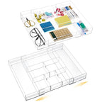 Briwooody 2 Pcs Acrylic Desk Drawer Organizer Maximum 12 x 18 x 2.1 Inch Expandable Drawer Organizer Trays with 8 Adjustable Compartments Desk Accessories for Makeup Silverware Office Bathroom - size: 12 x 18 x 2.1 Inch