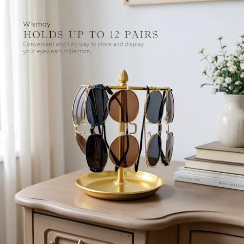 Sunglasses Organizer, Glasses Display Stand for 12 Pairs, Base Storage for Jewelry (Metal+Gold) - color: Metal+Gold