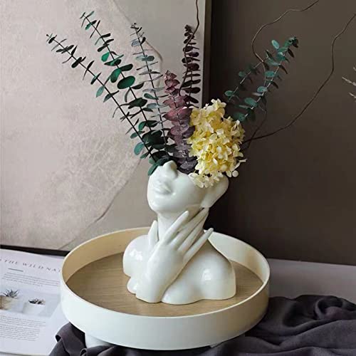 Face Vase Unique Ceramic Vase for Room,Office,Home Decor,White,B - style: White-B
