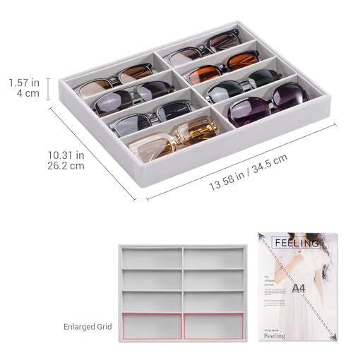 Lolalet Sunglasses Organizer Tray, 8 Grids Velvet Glasses Eyewear Holder Trays, Sunglass Display Drawer Storage for Women Men -1 Pack, Grey - color: Grey