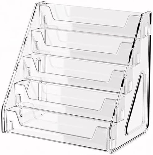 5-Tier Clear Acrylic Display Stand | No-Tool Snap-On Assembly | Portable Holder for Graded Sports Cards (PSA/BGS/SGC Slabs), Stickers, Stamps | Tabletop Organizer for Vendor Events, Retail Stores