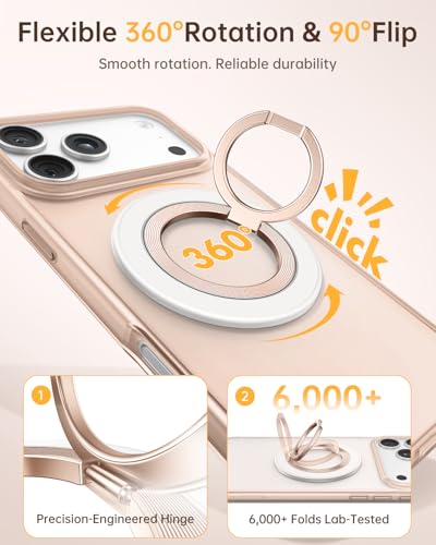 SYNCWIRE Magnetic Phone Ring Holder for MagSafe, 360° Rotation Cell Phone Grip Stand Finger Ring Kickstand Two-Sided Magnet Compatible with iPhone 17 Pro Max 16 15 14 13 12 MagSafe Accessories - color: Single Ring-1PCS-Pearl Gold