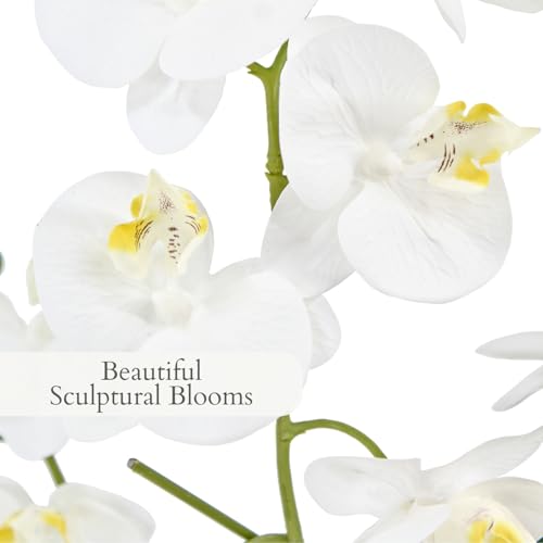 CG Hunter Faux White Orchid Plant, Premium Artificial Indoor Flower Display Stands 23”, Beautiful Sculptural Blooms That Lasts Forever, White Planter Pot Included - size: 23" White 4-Stem Orchid