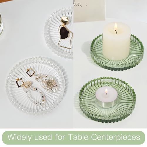 Glass Pillar Candle Holder, 4" Green Candle Plates Set of 3, Glass Candle Holders for Wedding, Party, Holiday, Home Decor, Table Centerpiece - color: Green, size: 3 pcs