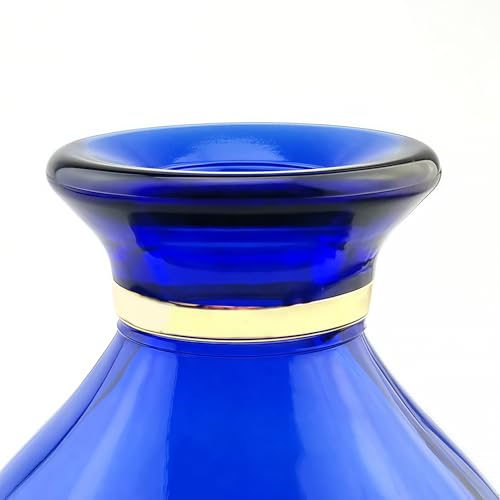 Glass Vase for Flowers, Rounded Small Blue Glass Vase for Home Decor Gift Centerpieces Events (Dark Blue & Gold)…