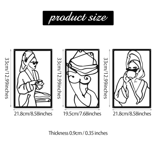 CHENGU 3 Pieces Metal Minimalist Abstract Woman Wall Art Line Drawing Wall Art Decor Single Line Female Home Hanging for Kitchen Bathroom Living Room - style: Bath Style
