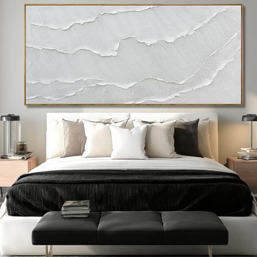 Extra Large Modern White sea wave Line Abstract Artwork Framed Neutral Canvas Wall Art for Living Room Bedroom Office Minimalist Decor 40x88 Inch - color: White, size: 88"L x 40"W