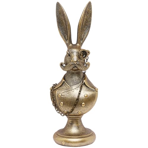 Vintage Animal Statue, Gold Resin Rabbit Bust Figurine with Glasses & Suit, Bunny Sculpture, Easter Decorations, Retro Office Desk Decor for Home Living Room, Creative Gift for Animal Lovers - color: Rabbit Bust