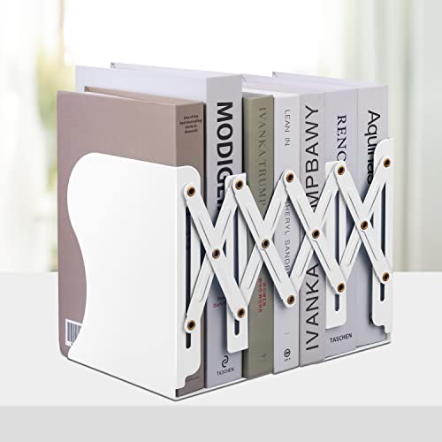 Honagu Adjustable Bookends, Metal Book Ends for Shelves Heavy Book, Desk Magazine File Organizer for Home, Office, Books, Papers, Extends up to 19 inches, for Students,Teachers (White) - color: White