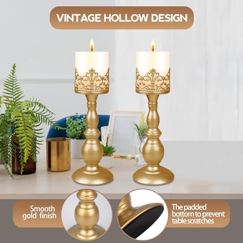 Candle Holders for Pillar Candles Gothic Matte Gold Vintage Tall Candle Holders Set of 2 Decorative Large Table Centerpieces Candle Stand Decor (Matte Gold 2PCS A) - color: Matte Gold 2pcs a