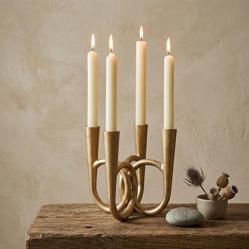Antique Brass Candle Holder, Iron Taper Candle Holders, Vintage Cast Iron Decorative Candle Stands, Tall Candle Holders for Wedding, Dining Table, Home Decor - color: Golden