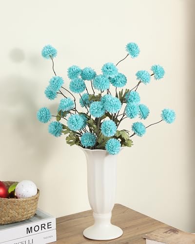 DuHouse 6pcs Artificial Flowers Faux Silk Pompon Mum,Silk Small Mini Chrysanthemum Ball with Stems for DIY Bouquets Centerpieces Vase Home Table Kitchen Decorations(Teal Blue) - color: Teal Blue, size: 6pcs