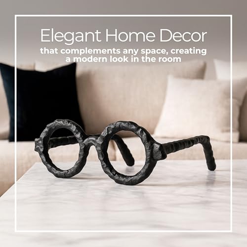 Modern Decorative Glasses Sculpture Figurine for Office Shelf Decor - Home and Bathroom Accent for Desk Display - Living Room Ornament Statue for Coffee Table Styling in Spaces - 3", Black - color: Black Round