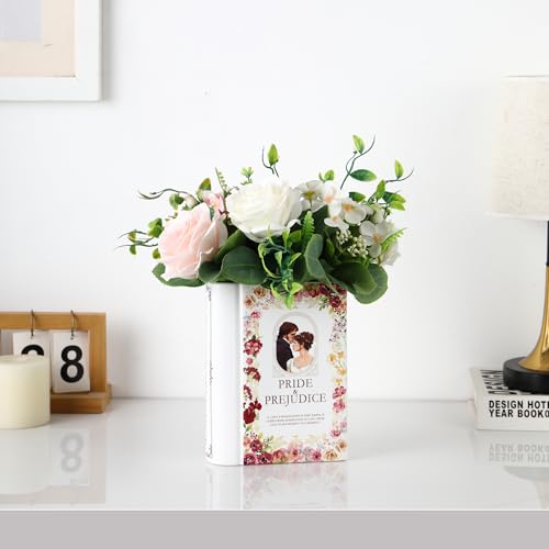 Ceramic Book Vase for Flowers, Book Flower Vases White, Book Shaped Vase, A Book About Flowers Vase, Decorative Ceramic Vases for Home, Office, Dining Table(Pride) - color: Pride&prejudice, size: Ceramic-7.8"