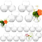 32 Pack Glass Bubble Vases, Small Clear Bud Vases (3 Textures 2 Sizes) Round Mini Globe Bubble Bowl Vases Bulk for Table Centerpieces, Candle Holders, Wedding Event & Home Decor