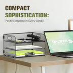 DALTACK 3 Tier Paper Organizer with Handle, Mesh Metal Desk Organizer with Sliding Paper Trays for Letter/A4 Paper, Mail, Bills & Folders, Black - color: Black