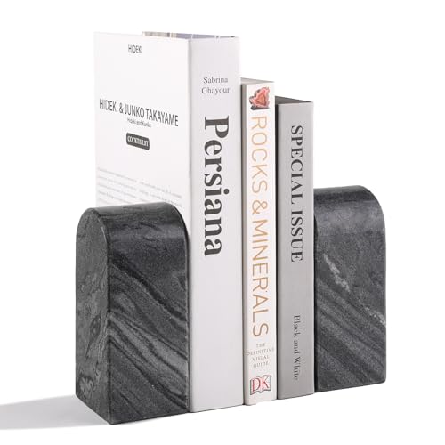 Koville African Natural Marble Bookends for Shelves, 7lbs Heavy-Duty Marble Book Holders, Decorative Book Ends, Bookshelf Apartment Decor for Normal Books/CD/Video Games - color: Monte Grigio, size: 7lb