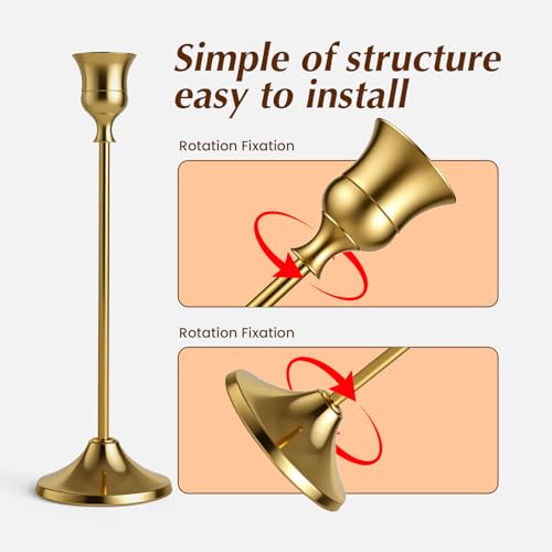 SylvaCraft Brass Gold Candle Holders Rustproof Taper Candlestick Holders for Holiday Party Table Centerpiece Wedding Fireplace Mantel Housewarming Gift(4 Sets(12 Pcs)) - size: 4 Sets(12 Pcs)