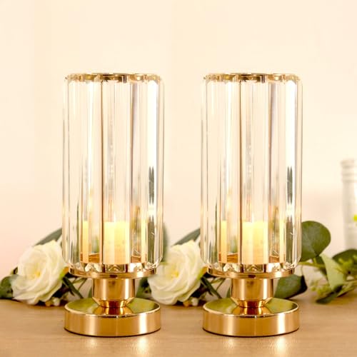 Efavormart 2-Pack 11" Gold Cylinder Hurricane Candle Holders, Crystal Pendant Pillar Votive Stand for Wedding Centerpieces & Romantic Table Decor - color: Cylinder Candle Holder, size: 11"