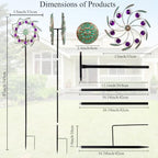 Viveta Outdoor Wind Spinners, 13" Metal Wind Sculpture with Stable Stake, Double-Sided Windmill,Wind Spinner for Yard and Garden - color: 2-green Purple
