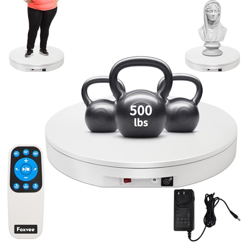 Ultra-Thin&Heavy Duty Remote-Controlled Motorized Turntable,Motorized Rotating Display Stand,Speed-Adjustable Rotating Platform,Human 3D Scan Electric Turntable for Scan,Showcase(19.7in/White) - size: 19.7inch/White/600Lbs Load