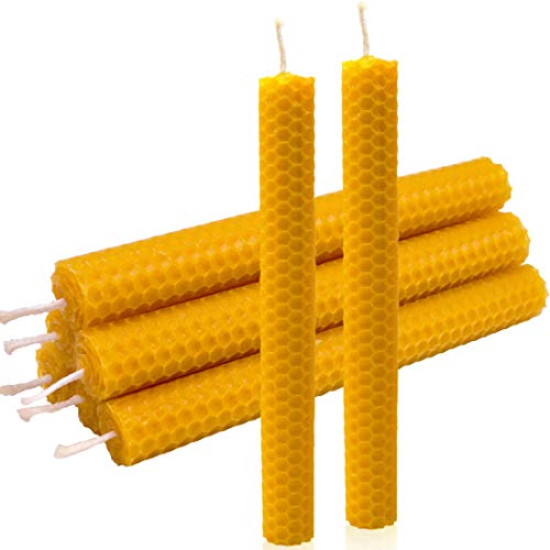 DEYBBY Handmade Beeswax Taper Candles, Dripless Wax Candles, Hand-Rolled Honeycomb Candles for Dinner Party, Set of 6 Flat Top（Brown Raw） - color: Brown Raw, size: 6 Pack