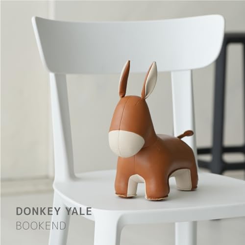 Bookend Donkey Yale, Leather Bookends for Shelves, Handmade Animal Home Decor, Zuny Series, Tan+Wheat - color: Donkey Yale
