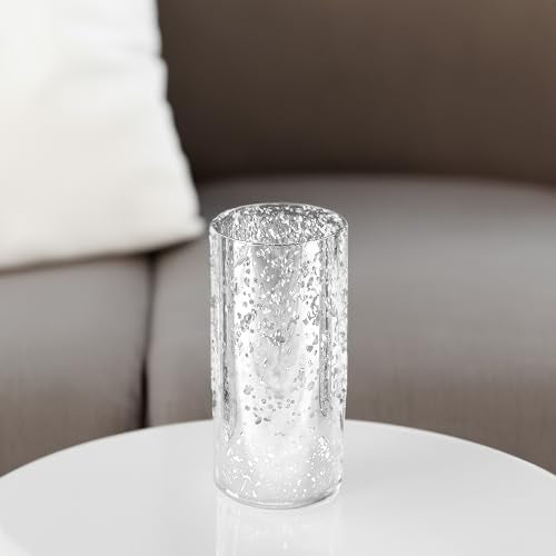 WGVI Hurricane Candle Holder Sleeve, W: 4", Ht: 8", Silver Speckled Glass Cylinder Open Both Ends, Chimney Tube Shade, 1 Piece - size: 4x8"H