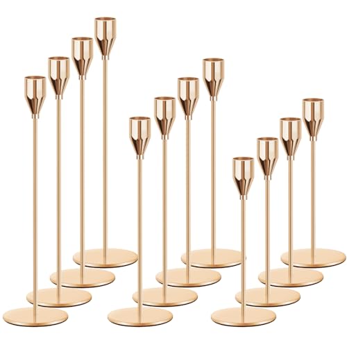 Gold Candle Holders for Taper Candles, FODIENS Set of 12 Metal Candlestick Holders, Decorative Tapered Candle Stick Holder for Wedding Dinning Anniversary Party Table Centerpiece (Gold) - color: Gold