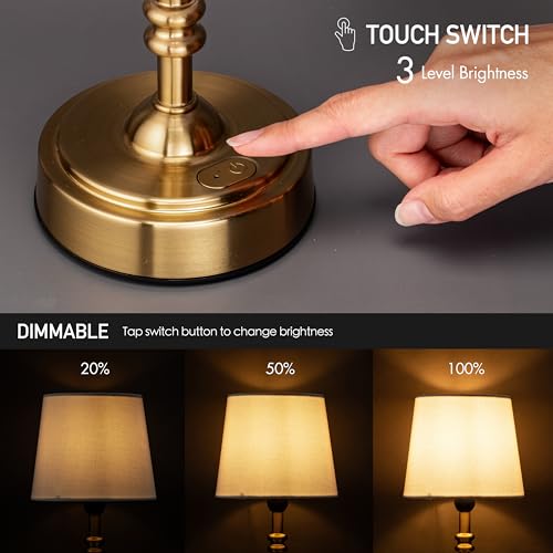 O’Bright Seraph mini – Cordless LED Table Lamp with Dimmer, Built-in Rechargeable Battery, 3-Level Brightness, Patio Table Lamp, Bedside Night Lamp, Ambient Light for Restaurant, Antique Brass - color: Antique Brass