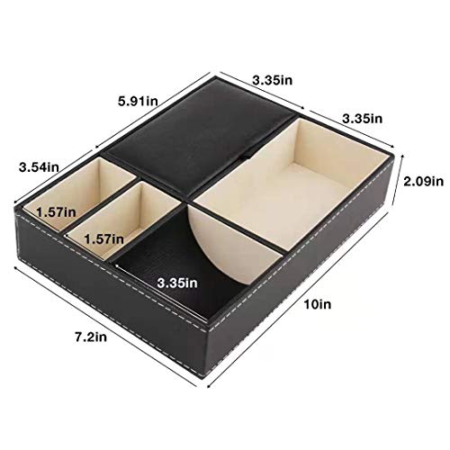 Baoyun Mens Valet Tray Organizer, Mens Jewelry Box, Nightstand Organizer for Men with 5 compartments, Faux Leather Key Tray for Entryway Table, Bedside Storage for Watch, Coin, Phone Gifts for Men - color: 1-Black