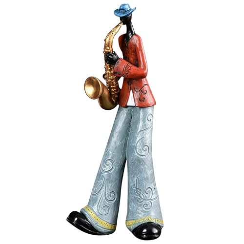 Vintage jazz band decorative sculpture,western band sculpture,creative musician decoration,abstract figure ornaments,suitable for living room,wine cooler,bookshelf,entryway,etc. (saxophone player) - color: Saxophone Player