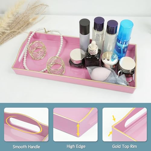 Gifturbo Pink Bathroom Vanity Tray with Handles for Dresser Tops, Countertop,Small Plastic Toilet Tank Versatile Storage, Perfume Decorative Tray - color: Pink