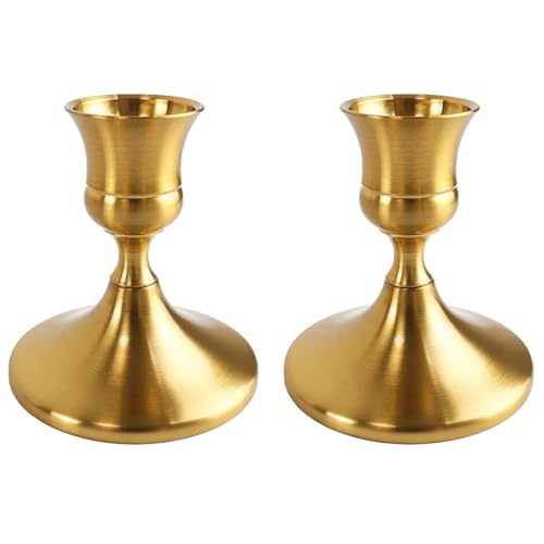 Vintage Brass Gold Taper Candle Holders Set of 2, Metal Candlestick Holders Elegant Handcrafted Décor for Weddings, Dining & Meditation,Table Centerpiece, Party, Christmas Decoration or Home Decor - color: Brass Gold, size: 2PC