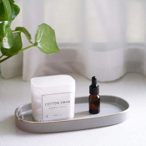 10x5 Bathroom Vanity Tray, Oval Ceramic Decorative Perfume Candle Tray for Bathroom/Kitchen Counter, Grey - color: Gray
