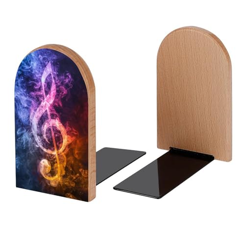 Abstract Music Clef Book Ends Decorative Wood Bookends for Shelves Kids Room Desk Home Office Book Stoppers for Books, DVDs, 1 Pair/2 Pieces(5x3.1 in) - color: Abstract Music Clef