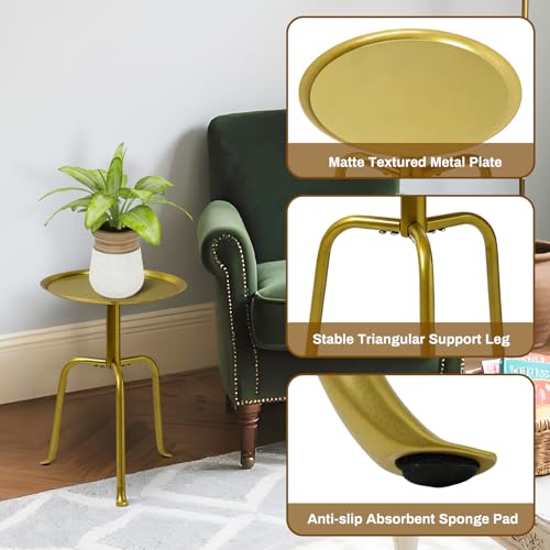 Plant Stand Indoor Outdoor, 11'' Round Gold Corner Single Plant Table, 3-Leg Small Metal Plant Holders Flower Pot Stand, Modern Corner Round Small Side End Table with Raised Design - color: Gold