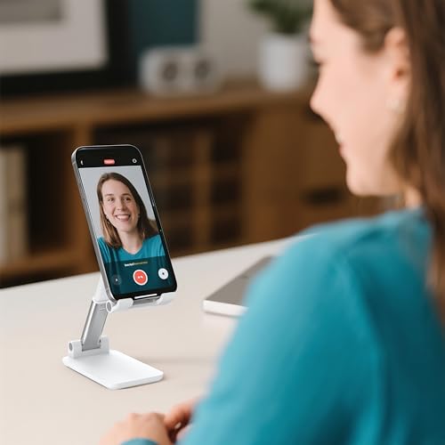 Cell Phone Stand, Adjustable Angle and Height Cell Phone Holder for Desk, Foldable and Portable, Anti-Slip Silicone Pad, Compatible with All Mobile Phones and 4-8 Inch Devices (White&White) - color: White&White