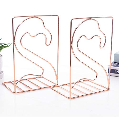 Creative Minimalist Style Bookends Metal Adjustable Books Holder Stand Book Rack Desk Bookend - Flamingo, Rose Gold - color: Flamingo, Rose Gold