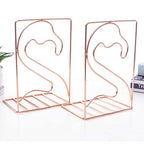 Creative Minimalist Style Bookends Metal Adjustable Books Holder Stand Book Rack Desk Bookend - Flamingo, Rose Gold - color: Flamingo, Rose Gold