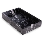 Bey-Berk Ezra Black Zebra Marble Guest Towel Tray – Rectangular Bathroom Vanity Organizer for Countertop Storage - color: Black